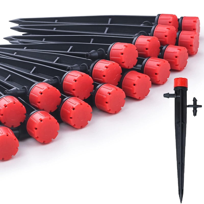 La Farah 50pcs Drip Irrigation Emitters for 1/4" Irrigation Tubing,Adjustable 360 Degree Irrigation Dripper with 1/4" Barbed Coupling Fittings,Garden Drip Emitters for (4-7mm) Watering System Kit - Image 1